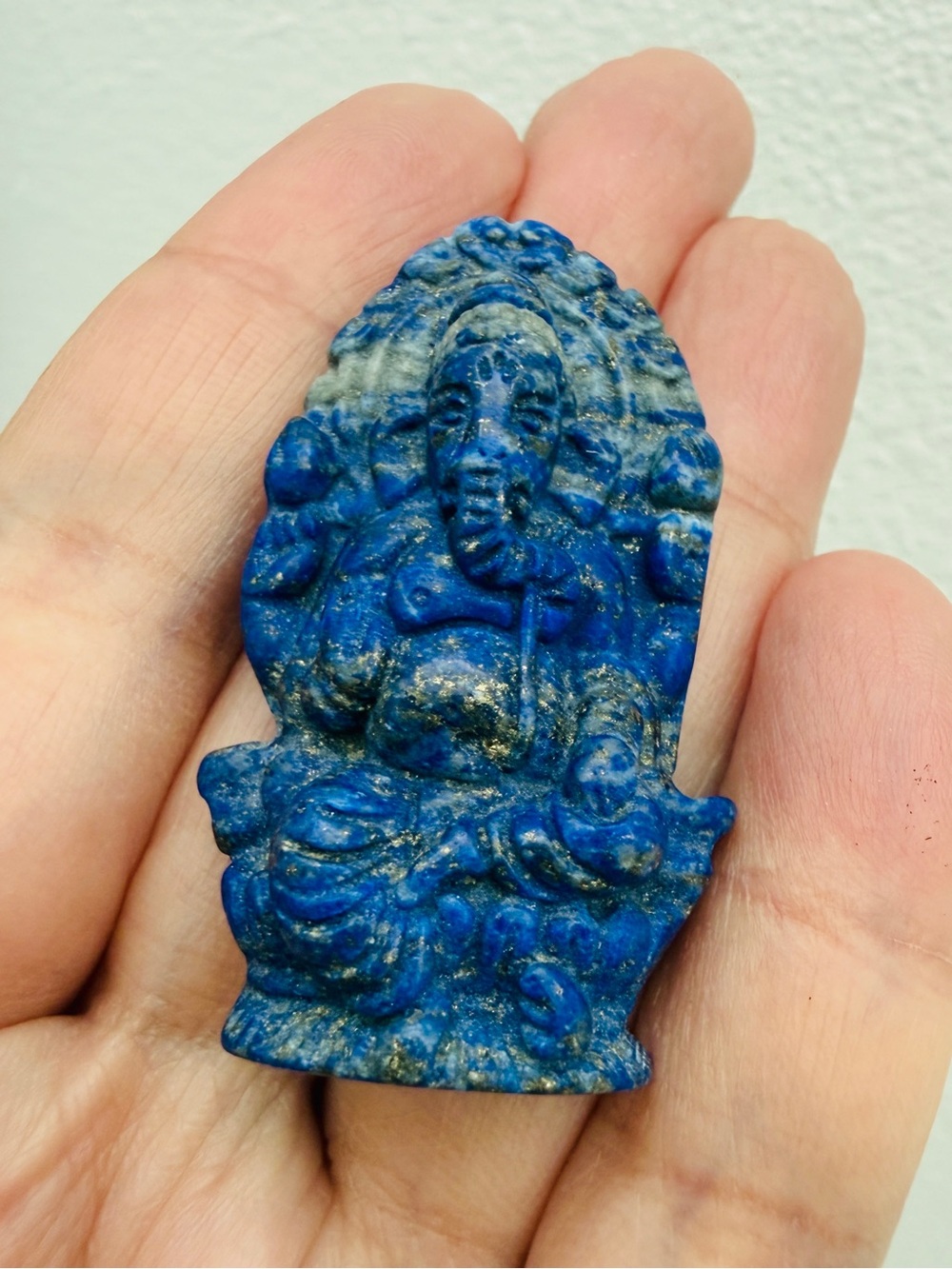 Lapis Lazuli Ganesha Statue – Hand-Carved Royal Blue Golden Pyrite Inclusions